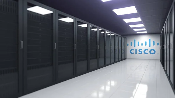 CISCO logo in the server room, editorial 3D rendering — Stock Photo, Image