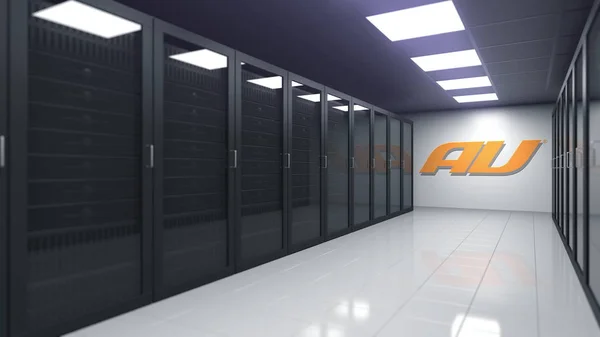 AU-Logo im modernen Serverraum, redaktionelles 3D-Rendering — Stockfoto