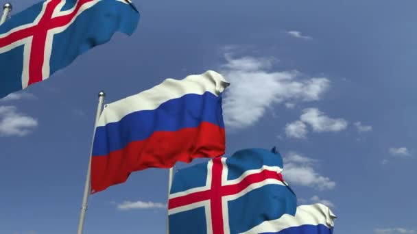 Drapeaux de l'Islande et de la Russie, animation 3D en boucle — Video
