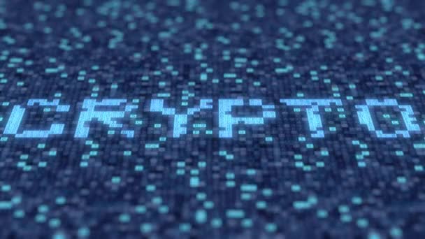Символи на синьому екрані слова fprm CRYPTO. Циклічна анімація — стокове відео
