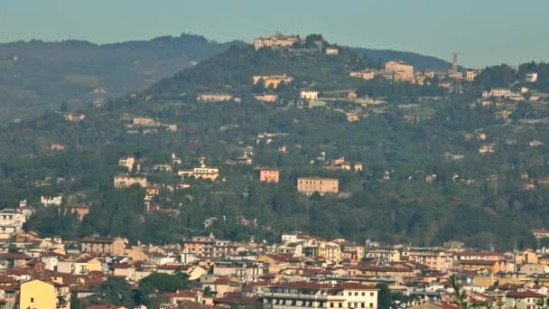 Hilly Tuscan landscape near the city of Florence, Italy. Telephoto lens shot — Stock Video