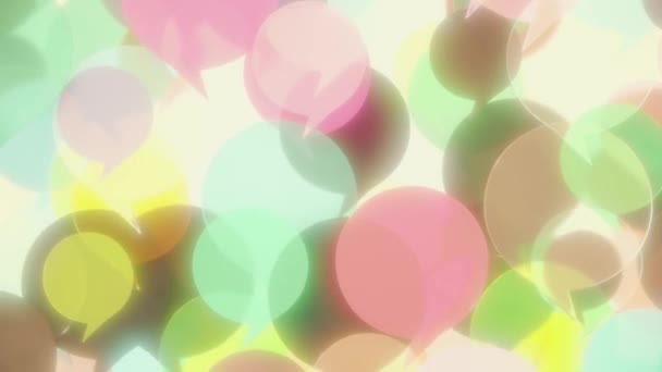 Πολύχρωμα μπαλόνια με γυάλινα λόγια που ανεβαίνουν. Επικοινωνία σχετικά με loopable 3D κινούμενα σχέδια — Αρχείο Βίντεο
