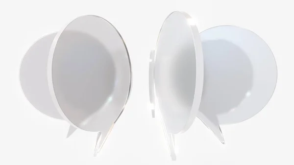 Balões de palavras de vidro fosco. Comunicação relacionada com a renderização 3D — Fotografia de Stock