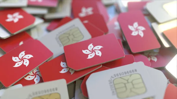 SIM cards with flag of Hong Kong. Cellular network related conceptual 3D rendering — Stock Photo, Image