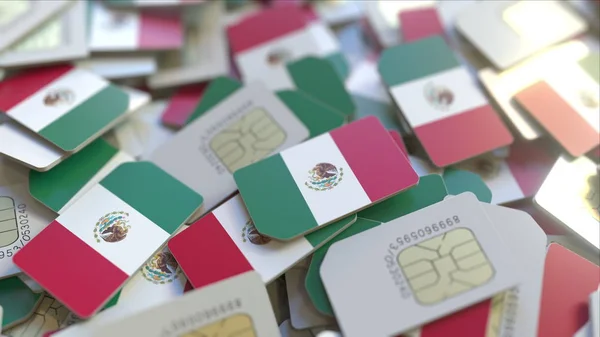 Tarjetas SIM con bandera de México. Red celular mexicana relacionada con renderizado 3D conceptual —  Fotos de Stock