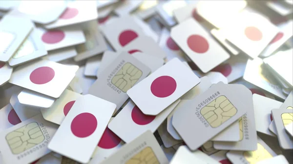 Multiple SIM cards with flag of Japan. Japanese mobile telecommunications conceptual 3D rendering — Stock Photo, Image