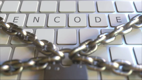 Padlock з ланцюгами на клавіатурі з текстом ENCODE на клавішах. Концептуальне 3D рендерингу — стокове фото