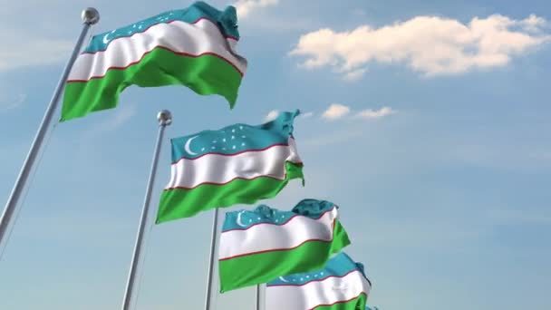 Banderas nacionales de Uzbekistán. Animación 3D Loopable — Vídeo de stock