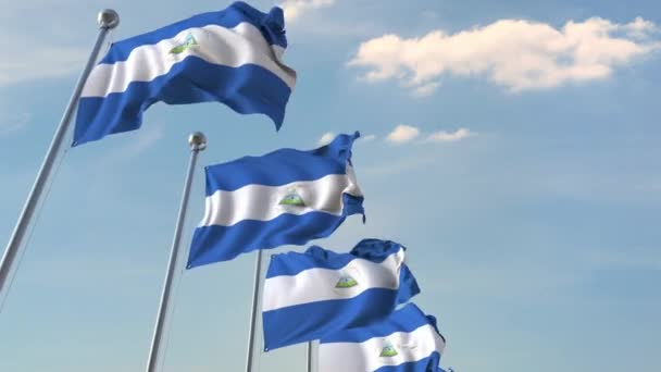 Rândul fluturând steaguri din Nicaragua. Animație 3D Loopable — Videoclip de stoc