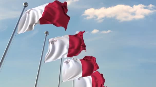 Vliegende vlaggen van Malta. Loop bare 3D-animatie — Stockvideo