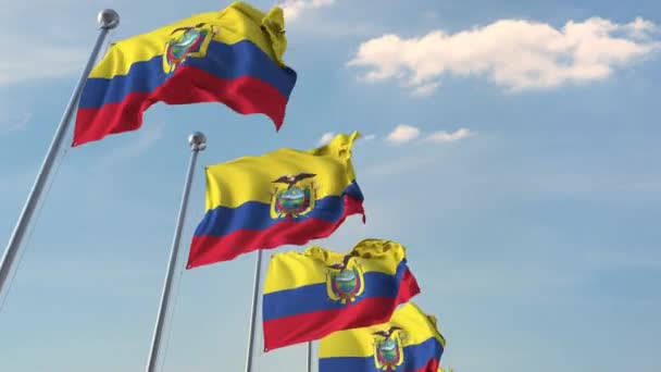 Banderas voladoras de Ecuador. Animación 3D Loopable — Vídeo de stock