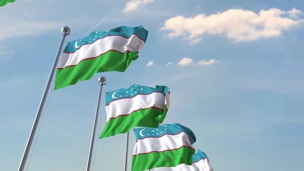 Üzbegisztán nemzeti zászlói. 3D-leképezés — Stock Fotó