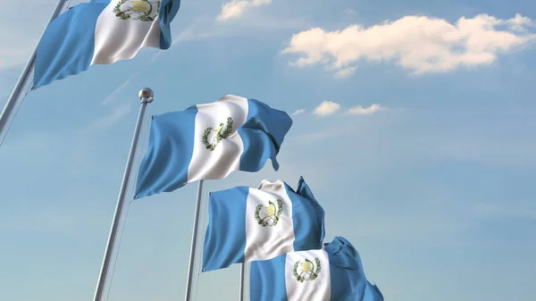 Rij van zwaaiende vlaggen van Guatemala. 3D-rendering — Stockfoto