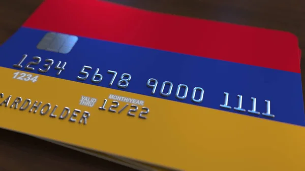 Пластиковая банковская карта с флагом Армении. 3D-рендеринг национальной банковской системы Армении — стоковое фото