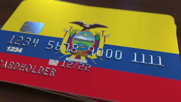 Plastkort featuring Ecuadors flagga. Ecuadorianska nationella banksystemet relaterade 3D-rendering — Stockfoto