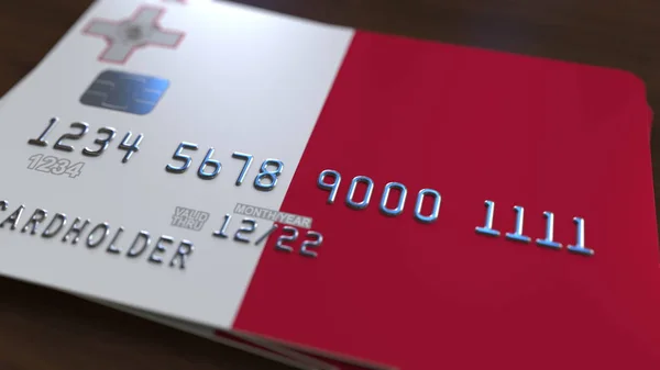 몰타의 국기를 갖춘 플라스틱 은행 카드. 몰타 국가 은행 시스템 관련 3D 렌더링 — 스톡 사진