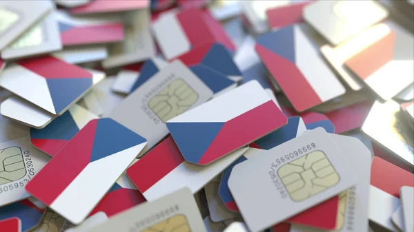 Mehrere SIM-Karten mit der Flagge der Tschechischen Republik. Nationale konzeptionelle 3D-Darstellung mobiler Telekommunikation — Stockfoto