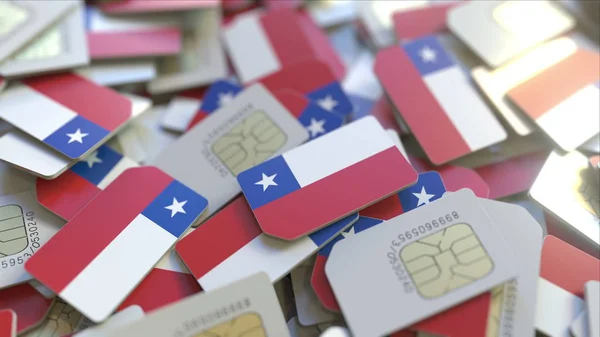 Viele sim-karten mit chilenischer flagge, chilenische mobile telekommunikation bezogene 3D-rendering — Stockfoto