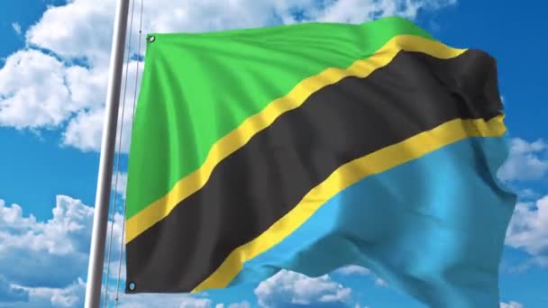 Nationale vlag van Tanzania op Sky achtergrond. 3D-animatie — Stockvideo