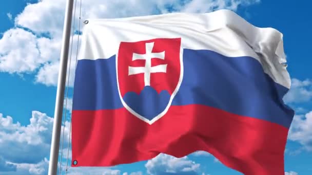 Σημαία της Σλοβακίας στο φόντο του ουρανού. κινούμενα σχέδια 3D — Αρχείο Βίντεο