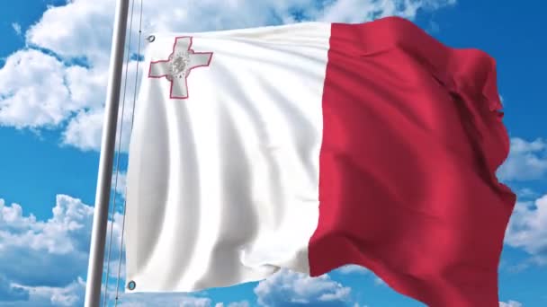 Flying flag of Malta on sky background. 3D animation — Stock Video