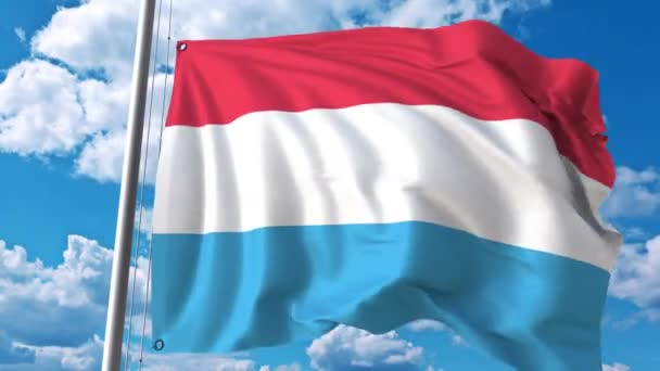 Vliegende vlag van Luxemburg op Sky achtergrond. 3D-animatie — Stockvideo