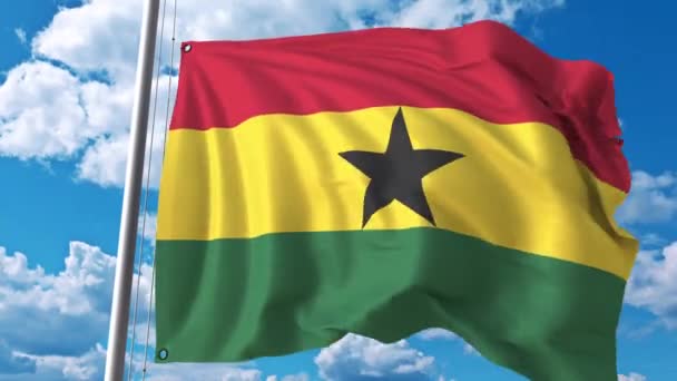 Bandera nacional de Ghana en el fondo del cielo. Animación 3D — Vídeo de stock