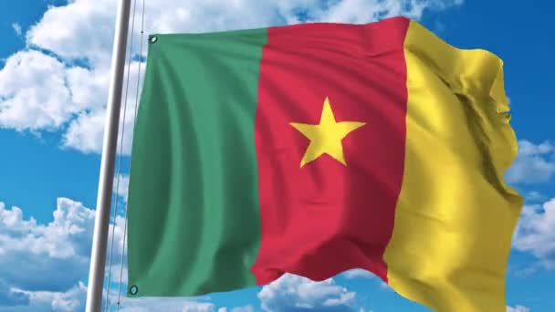 National flag of Cameroon on sky background. 3D animation — Stock Video