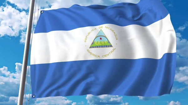 Zwaaiende vlag van Nicaragua op de achtergrond van de hemel. 3D-rendering — Stockfoto