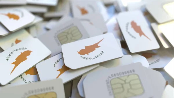 Many SIM cards with flag of Cyprus. Cypriot mobile telecommunications related 3D rendering — Stock Photo, Image