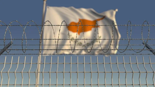 National flag of Cyprus behind barbed wire fence. Conceptual 3D rendering — Stock Photo, Image