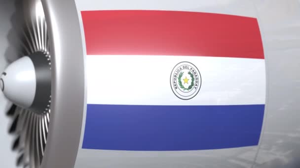 Drapeau national du Paraguay sur moteur tourbine d'avion. Animation 3D liée à l'aviation — Video