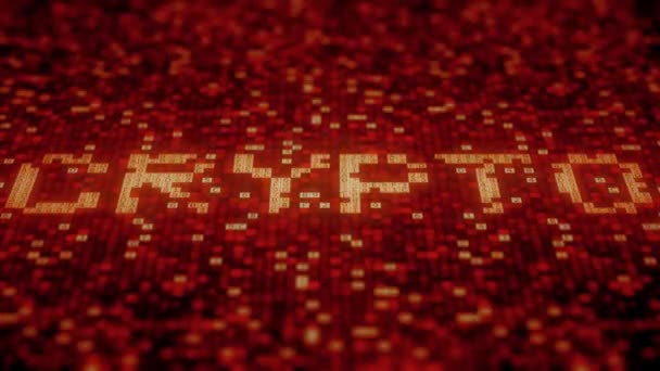 Τα δεκαεξαδικά σύμβολα σε μια κόκκινη οθόνη συνθέτουν τη λέξη κρυπτο. Loopable 3D κινούμενα σχέδια — Αρχείο Βίντεο