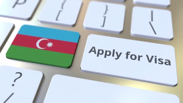PEDIDO DE VISA texto e bandeira do Azerbaijão nos botões do teclado do computador. Animação 3D conceitual — Vídeo de Stock