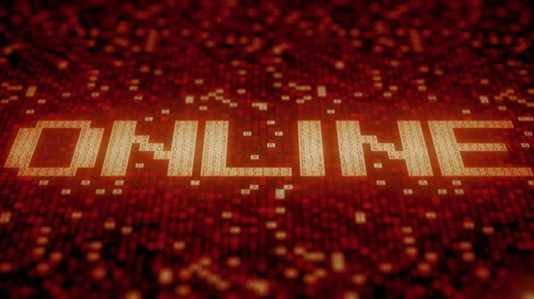 Lampeggiante simboli esadecimali su uno schermo rosso forma parola ONLINE. Rendering 3D — Foto Stock