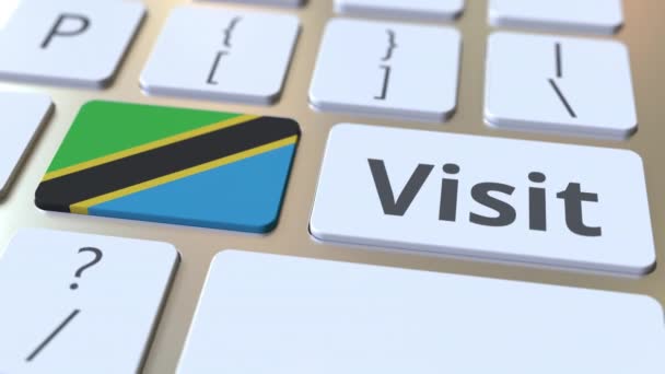 在计算机键盘上的按钮上访问坦桑尼亚的文本和旗帜。概念 3D 动画 — 图库视频影像