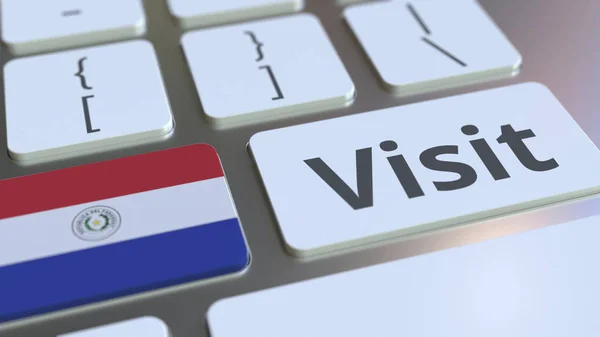 Bezoek de tekst en vlag van Paraguay op de knoppen op het toetsenbord van de computer. Conceptuele 3D-rendering — Stockfoto