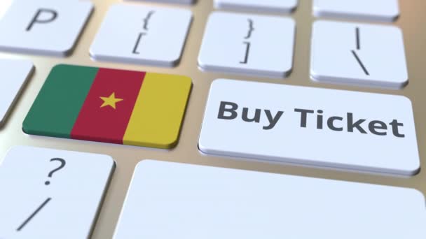 Покупайте текст и флаг Камеруна на кнопках на клавиатуре компьютера. Концептуальная 3D анимация — стоковое видео
