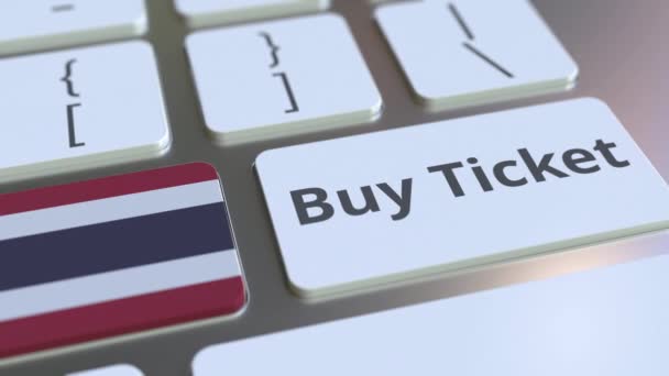 BUY TICKET text and flag of Thailand on the buttons on the computer keyboard. Travel related conceptual 3D animation — Stock Video