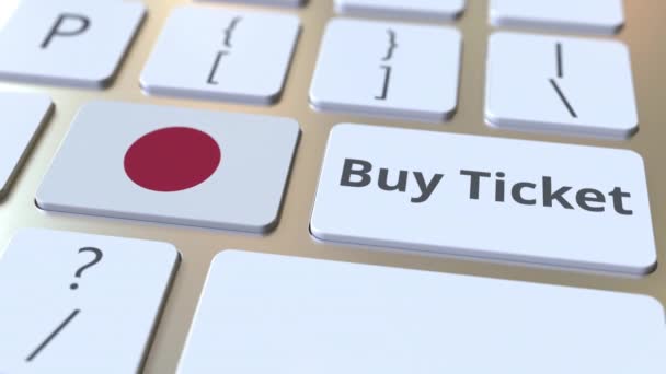 COMPRAR TICKET texto e bandeira do Japão nos botões no teclado do computador. Viagens relacionadas com animação 3D conceitual — Vídeo de Stock