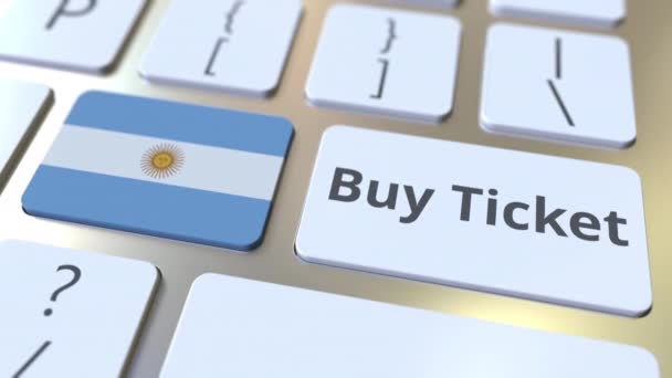 COMPRAR ENTRADA texto y bandera de Argentina en los botones del teclado de la computadora. Viajes relacionados con la animación conceptual 3D — Vídeos de Stock