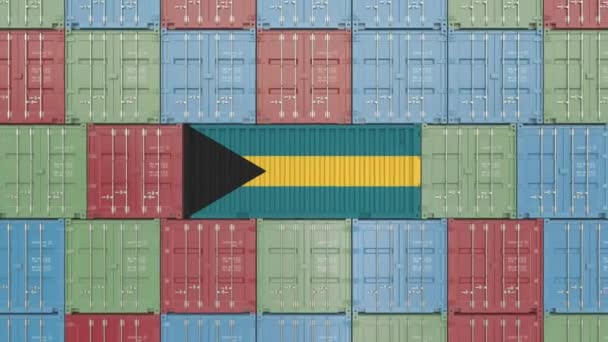 Behälter mit Fahne der Bahamas. bahamische Waren im Zusammenhang mit konzeptioneller 3D-Animation — Stockvideo