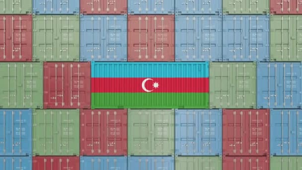 Az Azerbajdzsán zászlajával rendelkező konténer. Azerbajdzsáni árukkal kapcsolatos fogalmi 3D animáció — Stock videók