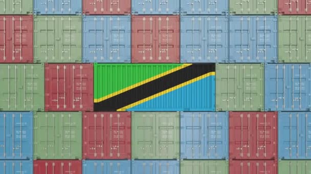 Container cu steagul Tanzaniei. Tanzanian bunuri legate de animație conceptuală 3D — Videoclip de stoc