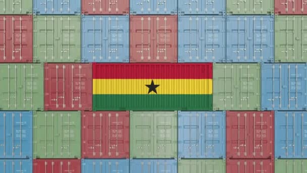 Contenitore con bandiera del Ghana. Prodotti ghanesi relativi all'animazione concettuale 3D — Video Stock