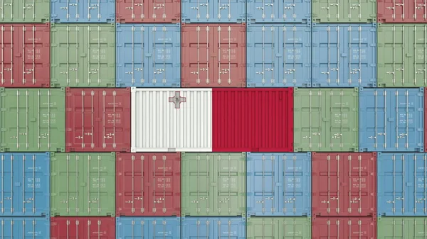 Container med Maltas flagga. Maltesiska varor relaterade Konceptuell 3D-rendering — Stockfoto