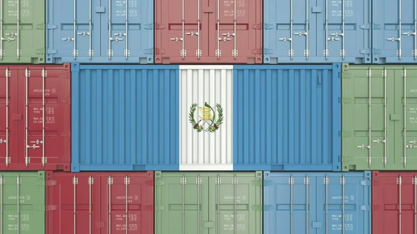 Contenedor de carga con bandera de Guatemala. Renderizado 3D conceptual relacionado con productos guatemaltecos —  Fotos de Stock