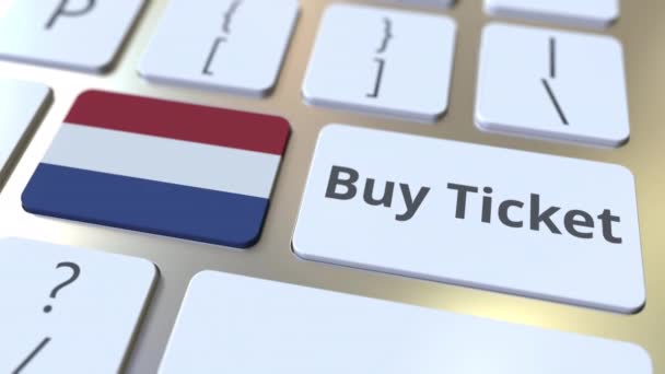 Покупайте текст и флаг Нидерландов на кнопках на клавиатуре компьютера. Концептуальная 3D анимация — стоковое видео