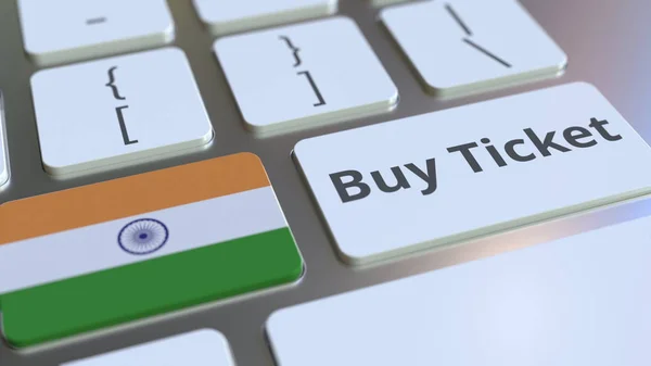 ซื้อข้อความและธงของอินเดียบนปุ่มบนแป้นพิมพ์คอมพิวเตอร์. การนําเสนอแนวคิดที่เกี่ยวข้องกับการเดินทาง 3D — ภาพถ่ายสต็อก