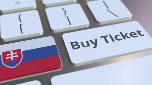 BUY TICKET text and flag of Slovakia on the buttons on the computer keyboard. Travel related conceptual 3D rendering — Stock Photo, Image